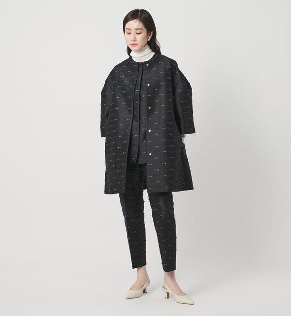 UNITED ARROWS「リボン カットジャガード コート」|ノーカラージャケット|