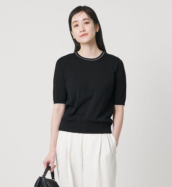 UNITED ARROWS「18G ハーフスリーブ クルーネックニット ‐ウォッシャブル‐」|ニット・セーター|BLACK
