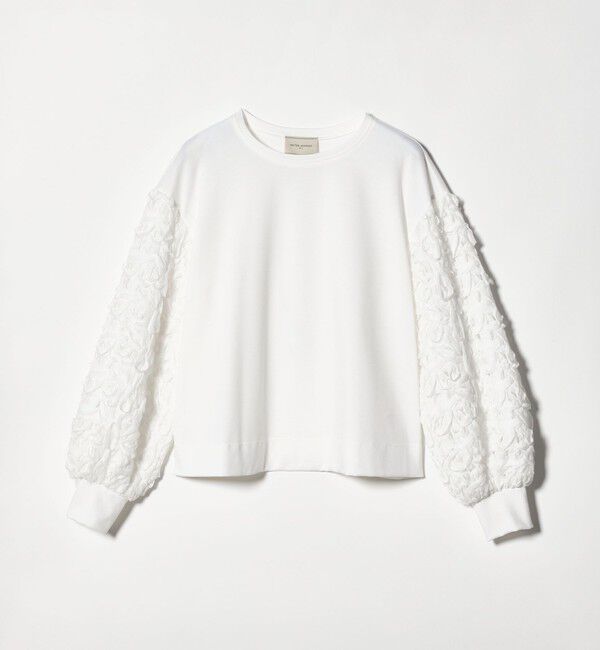 UNITED ARROWS「エンブロイダリーフラワー ショルダーコンビ カットソー」|Tシャツ・カットソー|WHITE