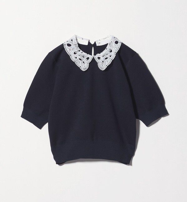 UNITED ARROWS green label relaxing「襟レース 2WAY 5分袖 プルオーバー ニット  -ウォッシャブル-」|ニット・セーター|