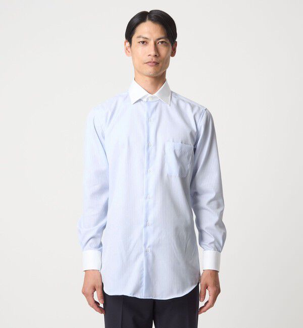 UNITED ARROWS green label relaxing「コットン シャドーストライプ クレリック ワイドカラー ドレスシャツ -イージーアイロン-」|シャツ・ブラウス|