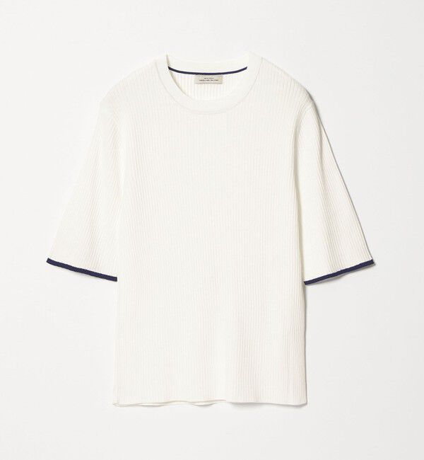 UNITED ARROWS green label relaxing「【WEB限定】＜at ease＞ソデサキ バイカラー 5分袖 プルオーバー ニット」|ニット・セーター|WHITE