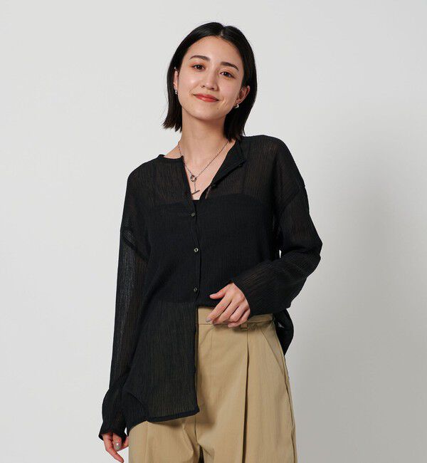 BEAUTY&YOUTH UNITED ARROWS「クレープ クルーネックカーディガン」|カーディガン|BLACK