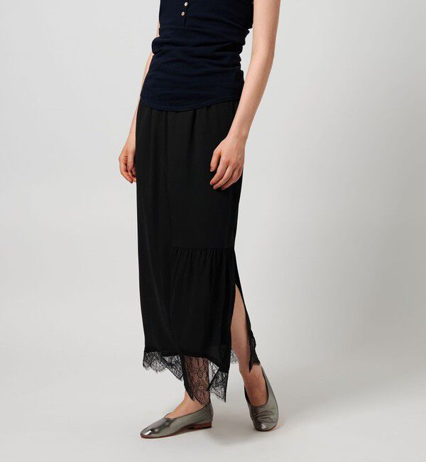 ATTISESSION「＜ATTISESSION＞レース ドッキング ロングスカート」|スカート|BLACK