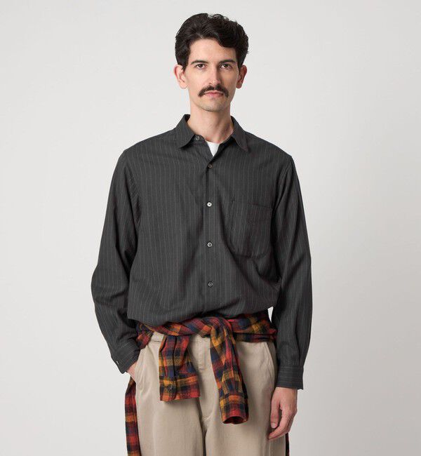 STEVEN ALAN「＜Steven Alan＞ ネル  ストライプ レギュラーカラー シャツ NARROW」|シャツ・ブラウス|DK.GRAY