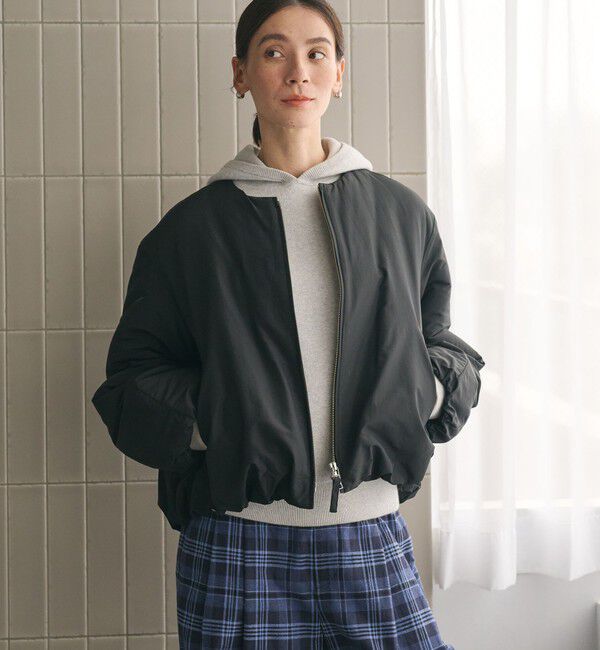 BEAUTY&YOUTH UNITED ARROWS「ポリエステルブレンド ノーカラーバルーンジップブルゾン」|ブルゾン・スタジャン|BLACK