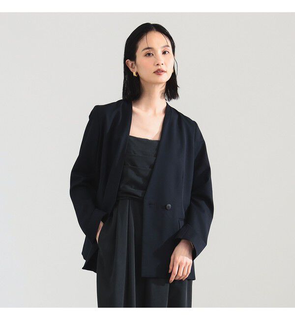 Demi-Luxe BEAMS 「ポリエステル ウール ラペルレス ジャケット」|ダッフルコート|NAVY
