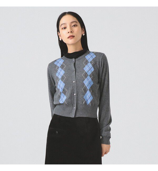 Ray BEAMS 「アーガイル クルーネック カーディガン」|カーディガン|GREY