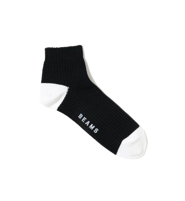 BEAMS「2トーン ワッフル ミドル ソックス」|ソックス|BLACK