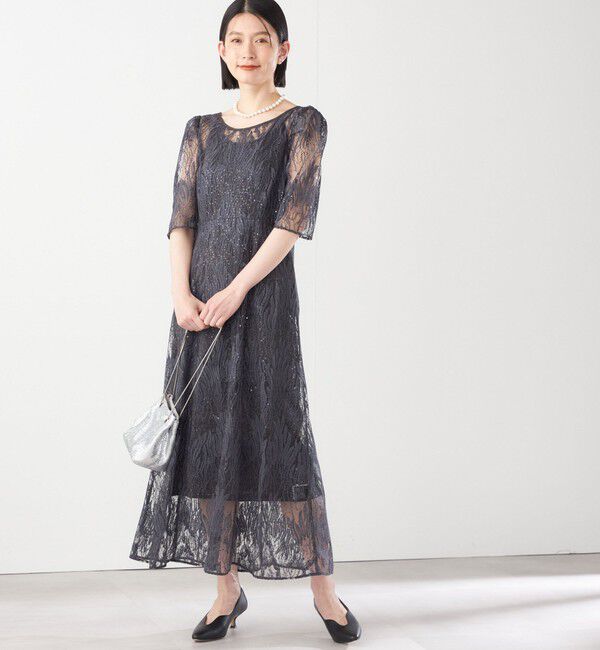 SHIPS for women「kaene:スパンコール 刺繍 ワンピース（セレモニー対応可）」|ワンピース|ダークグレー