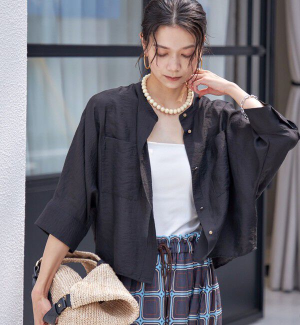 SHIPS for women「〈手洗い可能〉シルク混 シアー 羽織 シャツ」|シャツ・ブラウス|ブラック