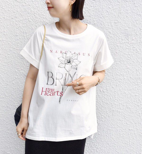 SHIPS for women「【WEB限定】〈手洗い可能〉フラワー 箔 プリント ロゴ TEE」|Tシャツ・カットソー|