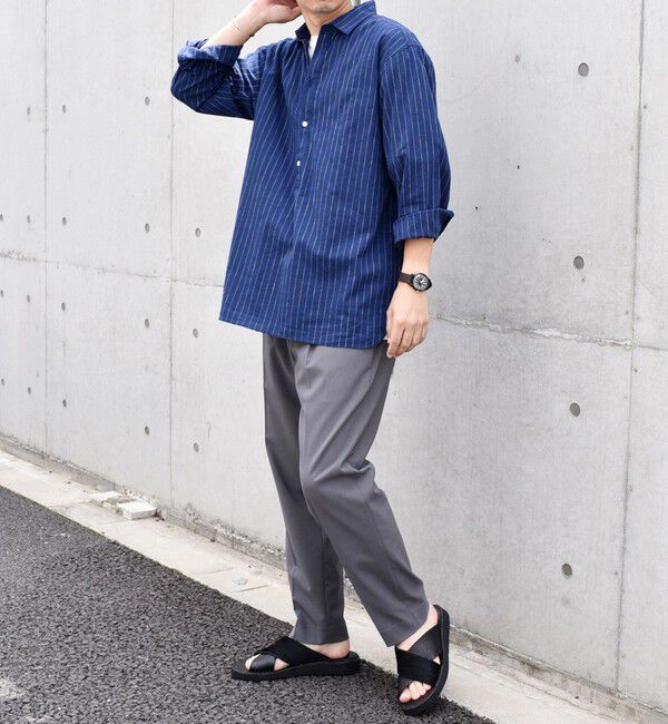 SHIPS any「SHIPS any: 〈洗濯機可能〉コットン / リネン ブルー ストライプ 7分袖 プルオーバーシャツ◇」|シャツ・ブラウス|