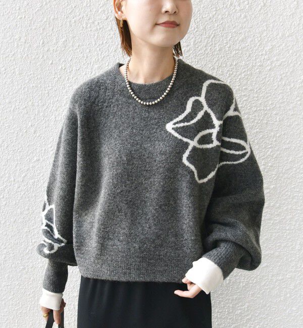SHIPS for women「【WEB限定】〈手洗い可能〉ジャカード フラワー ニット プルオーバー」|ニット・セーター|