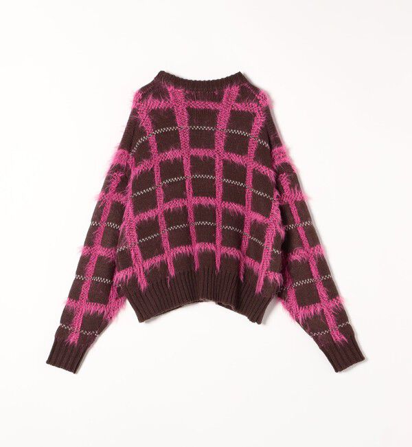 SHIPS any「SHIPS any:〈手洗い可能〉シャギー チェック クルーネック プルオーバー」|ニット・セーター|