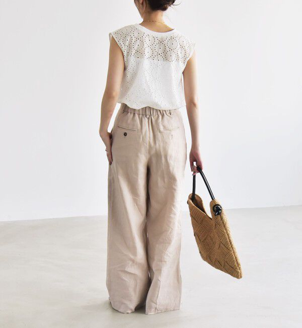 quaranciel「quaranciel:〈洗濯機可能〉リネン ミックス ワイド タック イージー パンツ」|スラックス|