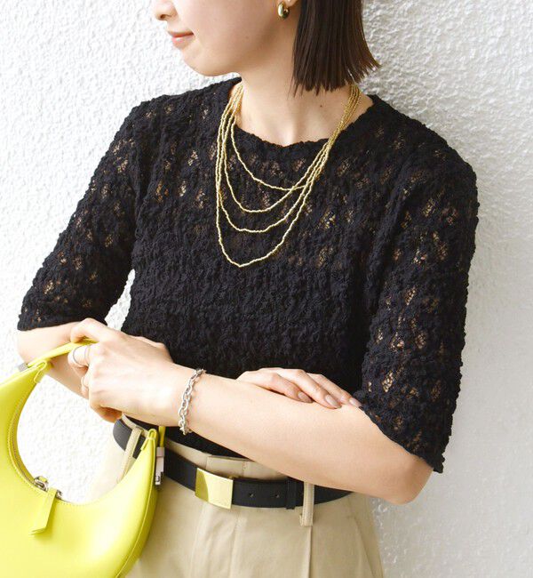 SHIPS for women「〈手洗い可能〉ラッセル レース クルーネック 5分袖 カットソー」|Tシャツ・カットソー|