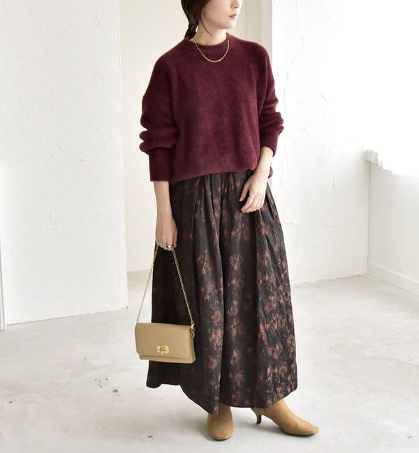 quaranciel「quaranciel:〈洗濯機可能〉フラワー ジャカード タック ギャザー フレア スカート」|フレア|