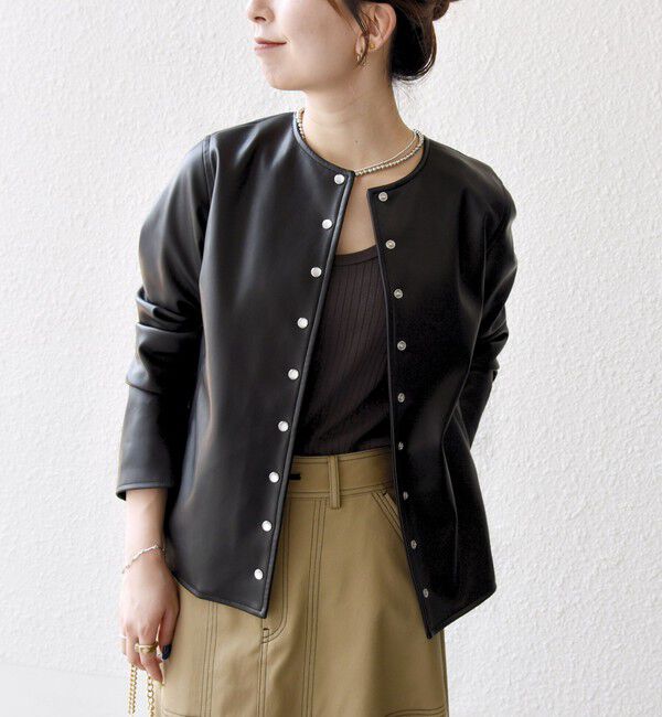 SHIPS any「SHIPS any: コンパクト ドット スナップ カーディガン ジャケット」|ノーカラージャケット|