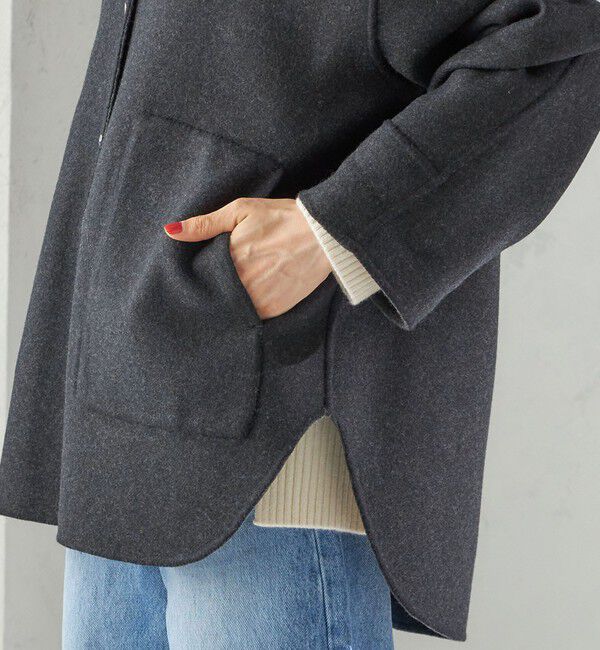 SHIPS for women「セミ 梳毛 配色 リバーシブル ノーカラー ショート コート」|ノーカラーコート|
