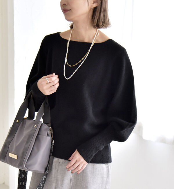 quaranciel「quaranciel:〈手洗い可能〉AQUA カシミヤ ミックス ボートネック ロングリブ パフ ニット」|ニット・セーター|