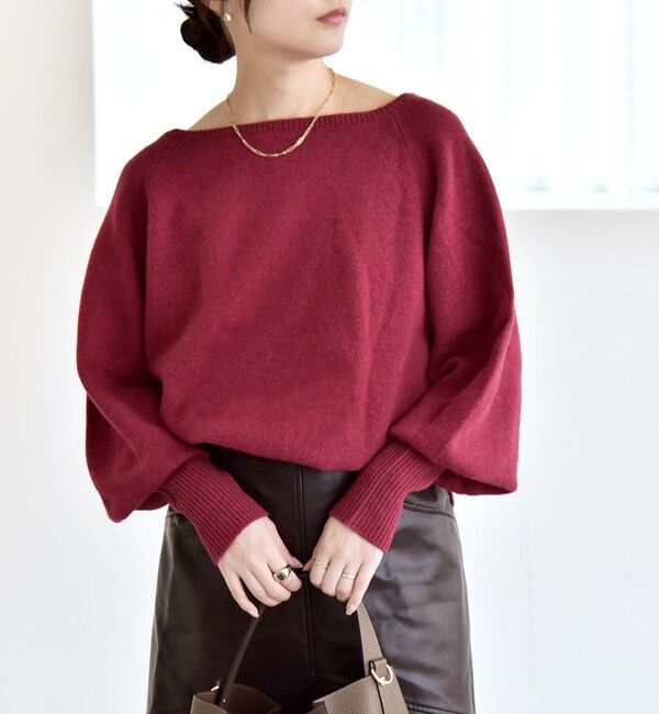 quaranciel「quaranciel:〈手洗い可能〉AQUA カシミヤ ミックス ボートネック ロングリブ パフ ニット」|ニット・セーター|