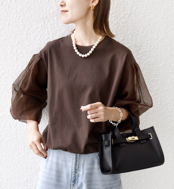 SHIPS for women「【WEB限定】〈手洗い可能〉シアー コンビ 裾 ドロスト プルオーバー」|プルオーバー|