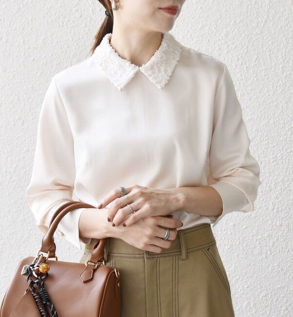 SHIPS any「《一部追加予約》SHIPS any:〈洗濯機可能〉サテン レースカラー ブラウス」|シャツ・ブラウス|