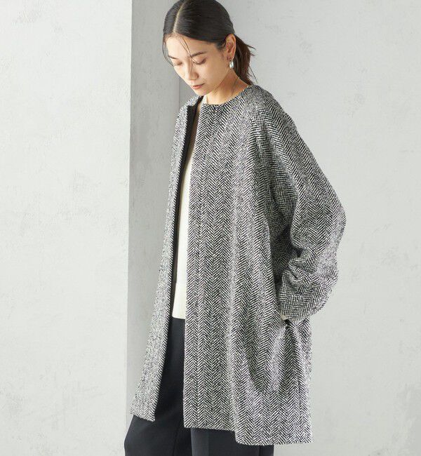 SHIPS for women「スパンコール ヘリンボーン ノーカラー コート」|ノーカラーコート|