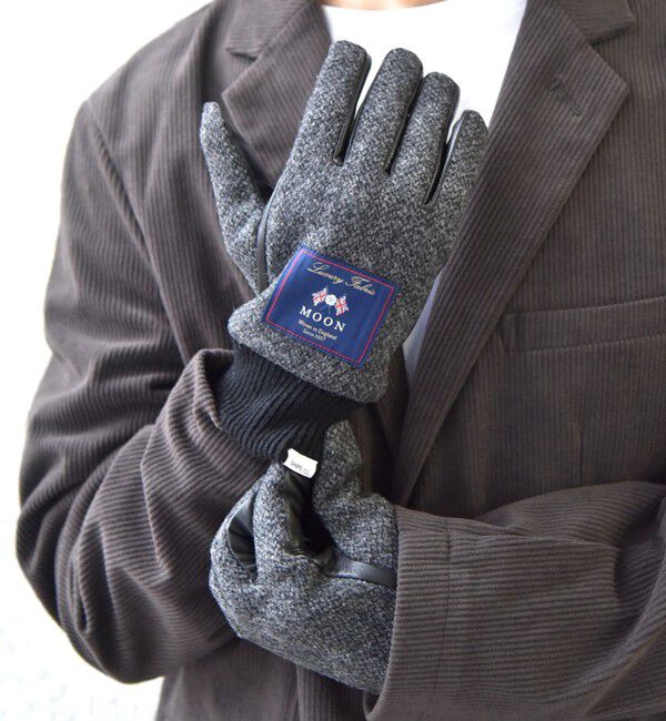 SHIPS any「SHIPS any:〈スマホ/タッチパネル対応〉MOON ツイード/レザー コンビ リブ グローブ◇」|手袋|