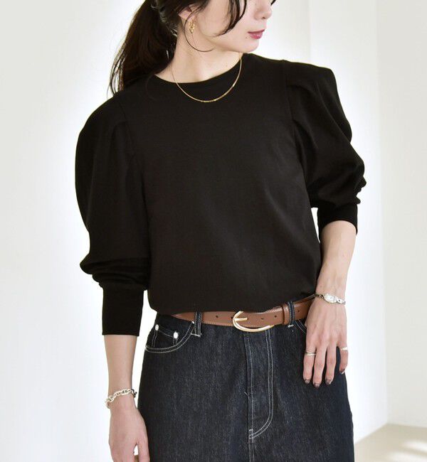 quaranciel「quaranciel:〈洗濯機可能〉パワーショルダー クルーネック プルオーバー」|Tシャツ・カットソー|