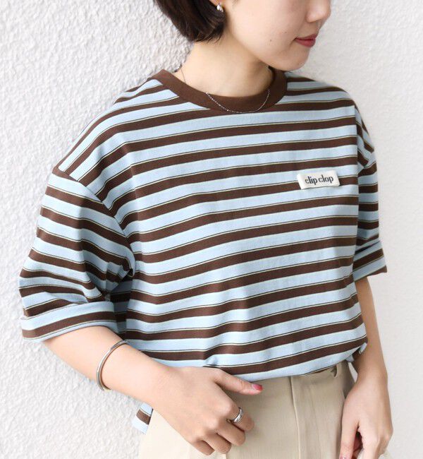 SHIPS for women「《予約》【WEB限定】マルチ ボーダー 5分袖 TEE」|Tシャツ・カットソー|ブラウン