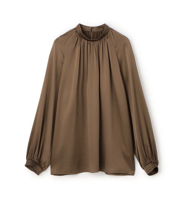 TOMORROWLAND collection「ウォッシャブルシルク シャーリングカラーブラウス」|シャツ・ブラウス|47 ブラウン