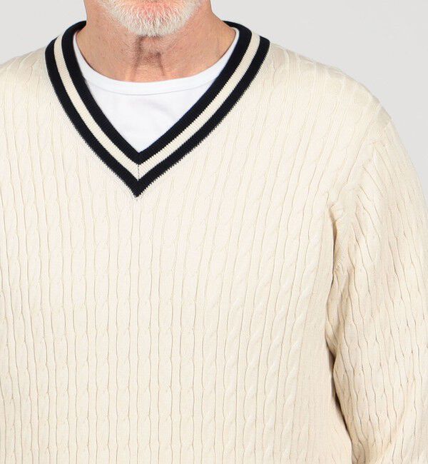 TOMORROWLAND MENS「コットンシルク Vネックプルオーバー ケーブルニット」|ニット・セーター|
