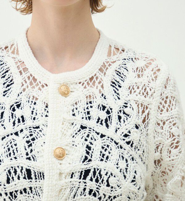 MACPHEE「コットンエンブロイダリー クルーネックジャケット」|ノーカラージャケット|