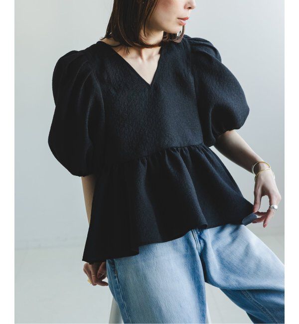 NOBLE「《追加》【洗える】シアーノイズジャガードブラウス」|シャツ・ブラウス|ブラック