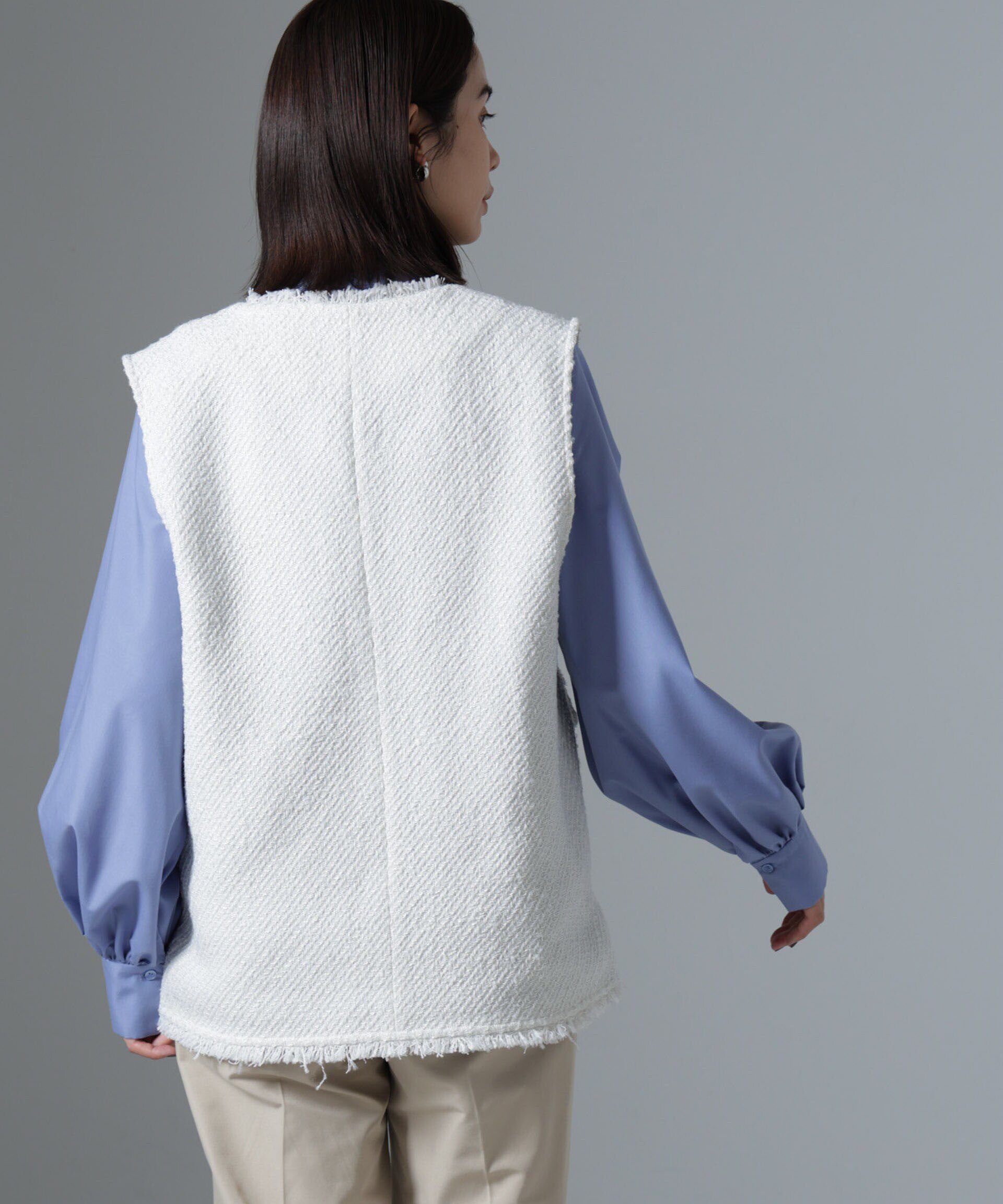 nano･universe「フリンジツイードベスト」|テーラードジャケット|