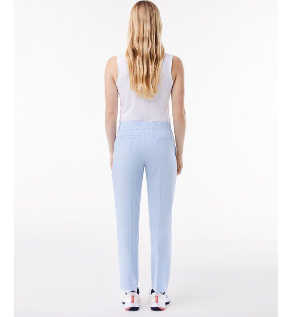 LACOSTE「UPF30+ UVカット センタークリース ストレッチテーパードスリムパンツ / ゴルフパンツ」|チノ|