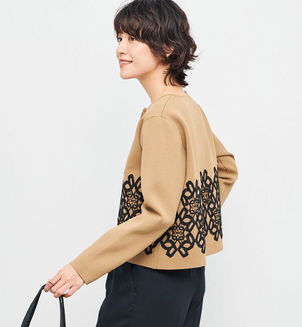 NOLLEY'S「レース付きクルーネックカーディガン」|カーディガン|