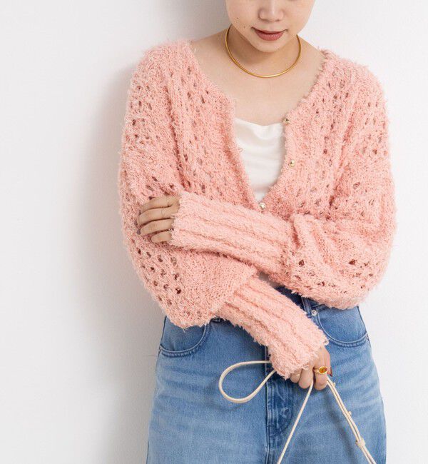 NOLLEY'S「《手洗い可能》カットフェザーヤーン透かし柄2WAYカーディガン」|カーディガン|ベビーピンク