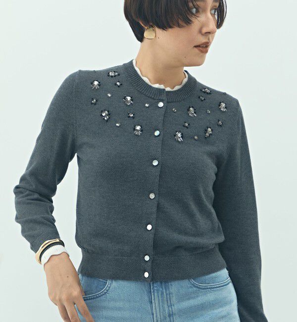 NOLLEY'S「《手洗い可能》ビジュー付きクルーネックカーディガン」|カーディガン|
