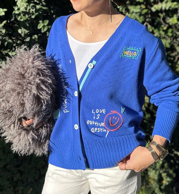 Rie Miller「《手洗い可能》ハンド刺繍Vネックカーディガン」|カーディガン|