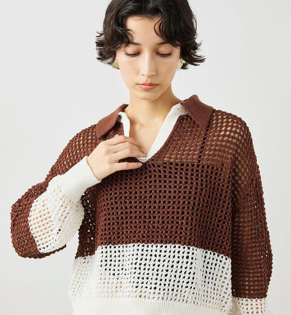 NOLLEY'S「《手洗い可能》テープメッシュ編ポロプルオーバー」|ニット・セーター|