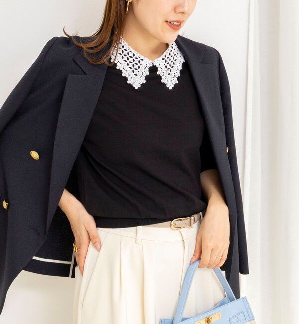 NOLLEY'S「【WEB＆一部店舗限定カラー】《手洗い可能》襟レース取り外し6分袖プルオーバー」|ニット・セーター|ブラック