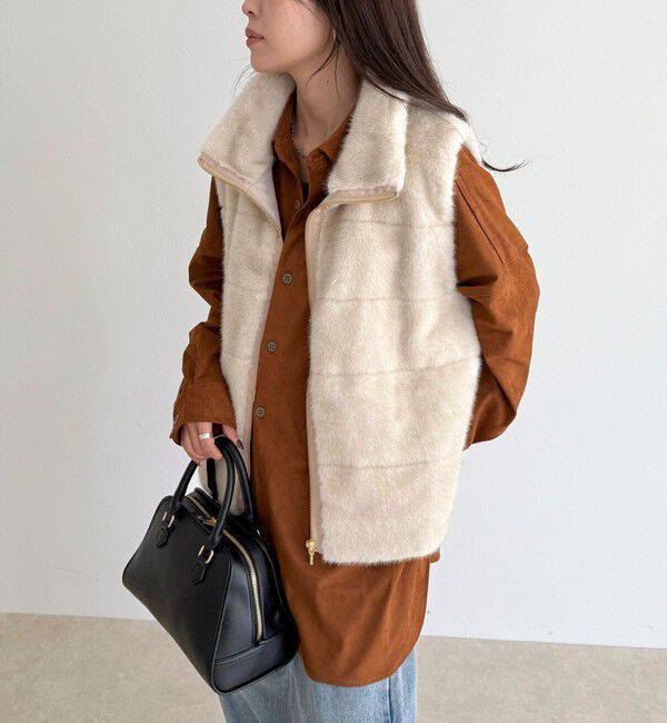 fredy emue「ボーダーキルトファーベスト」|ダウンベスト・ベスト|アイボリー