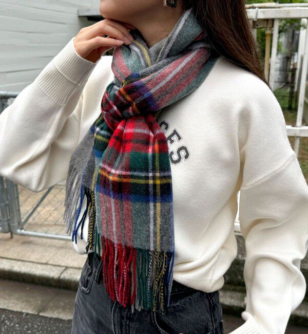 fredy emue「【TWEED MILL/ツイードミル】ウールチェックストール48」|ストール|グレー系その他