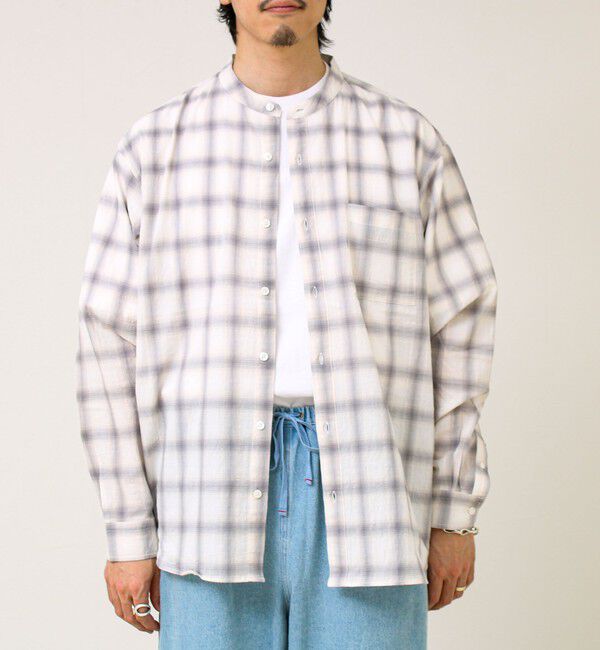GLOSTER「【夏まで使える】テクスチャーバンドカラーチェックシャツ」|シャツ・ブラウス|