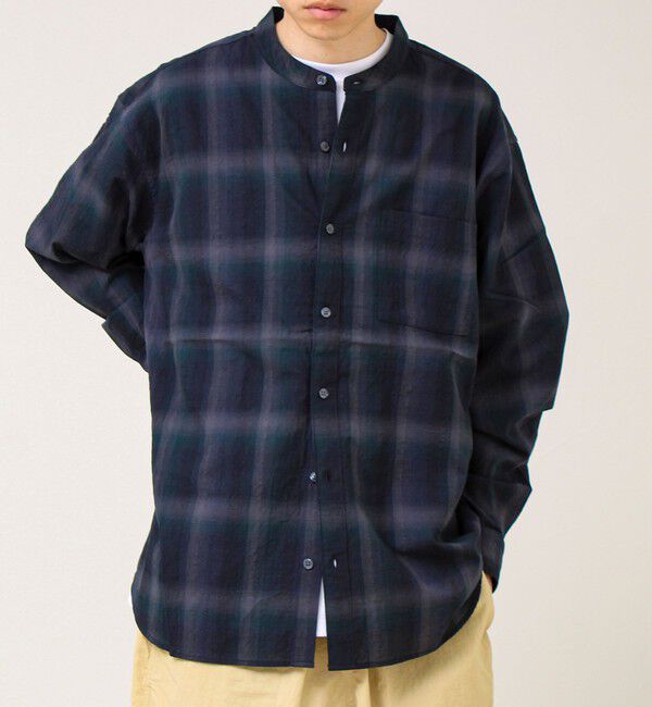 GLOSTER「【夏まで使える】テクスチャーバンドカラーチェックシャツ」|シャツ・ブラウス|