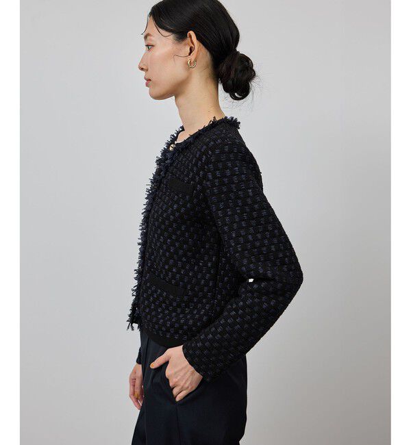 ROPE「ニットフリンジジャケット」|ノーカラージャケット|