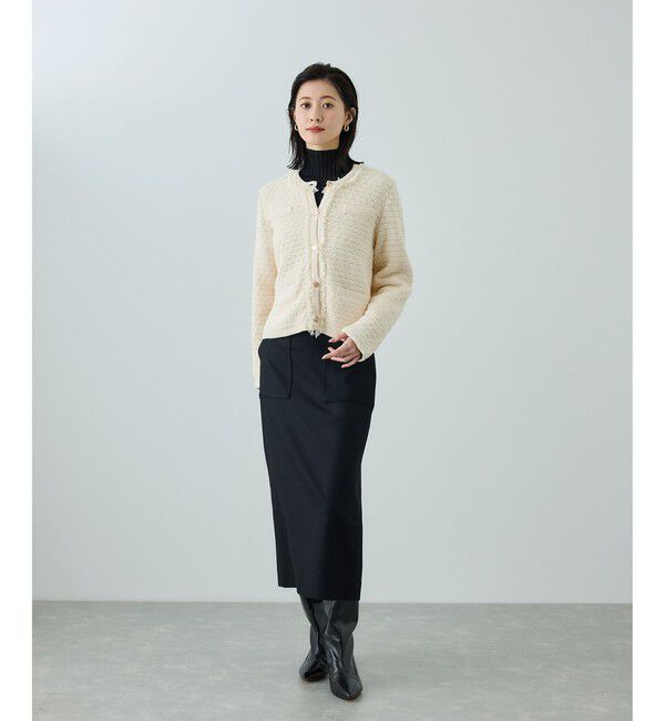 ROPE「ニットフリンジジャケット」|ノーカラージャケット|